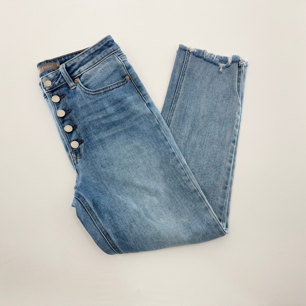 Just USA Womens Denim Skinny Jeans Size 29/8 High Rise Button Fly Raw Hem